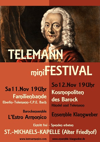 Plakat Telemann Minifestival: "Familienbande" und "Kosmopoliten des Barocks"